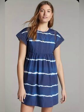 Corey Lynn Calter Brigid Tunic Dress Blue Tie Dye Lace Pintuck Anthropologie M